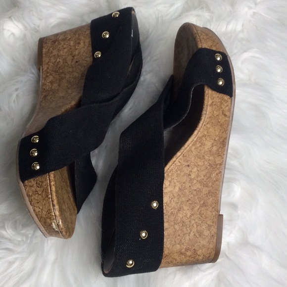 Used Abound Black Criss Cross Fabric Studded Wedges, 9.5M - Picture 8 of 15